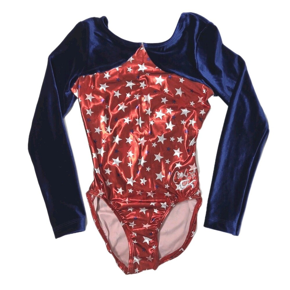 GK Elite VTG Carly Patterson Metallic Red White Blue Patriotic Leotard Size AS - Picture 3 of 12